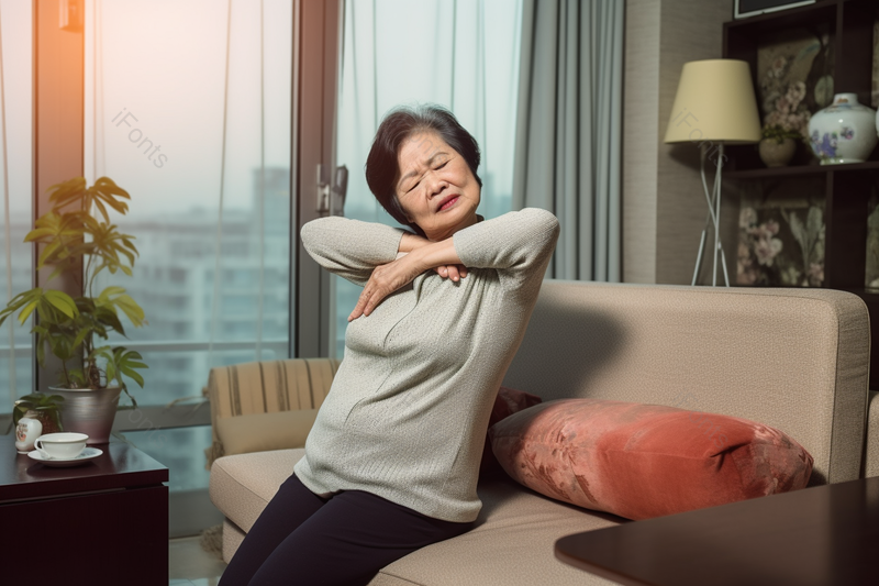 居家老人中老年女性肩部难受病态肩周炎摄影背景,高清,摄影图,摄影图片,图片大全,摄影图免费下载